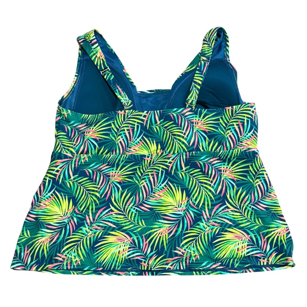 Lands End Women 20W Tropical Palm Leaf Tankini Top V-Neck Adjustable Teal Green - Picture 2 of 3